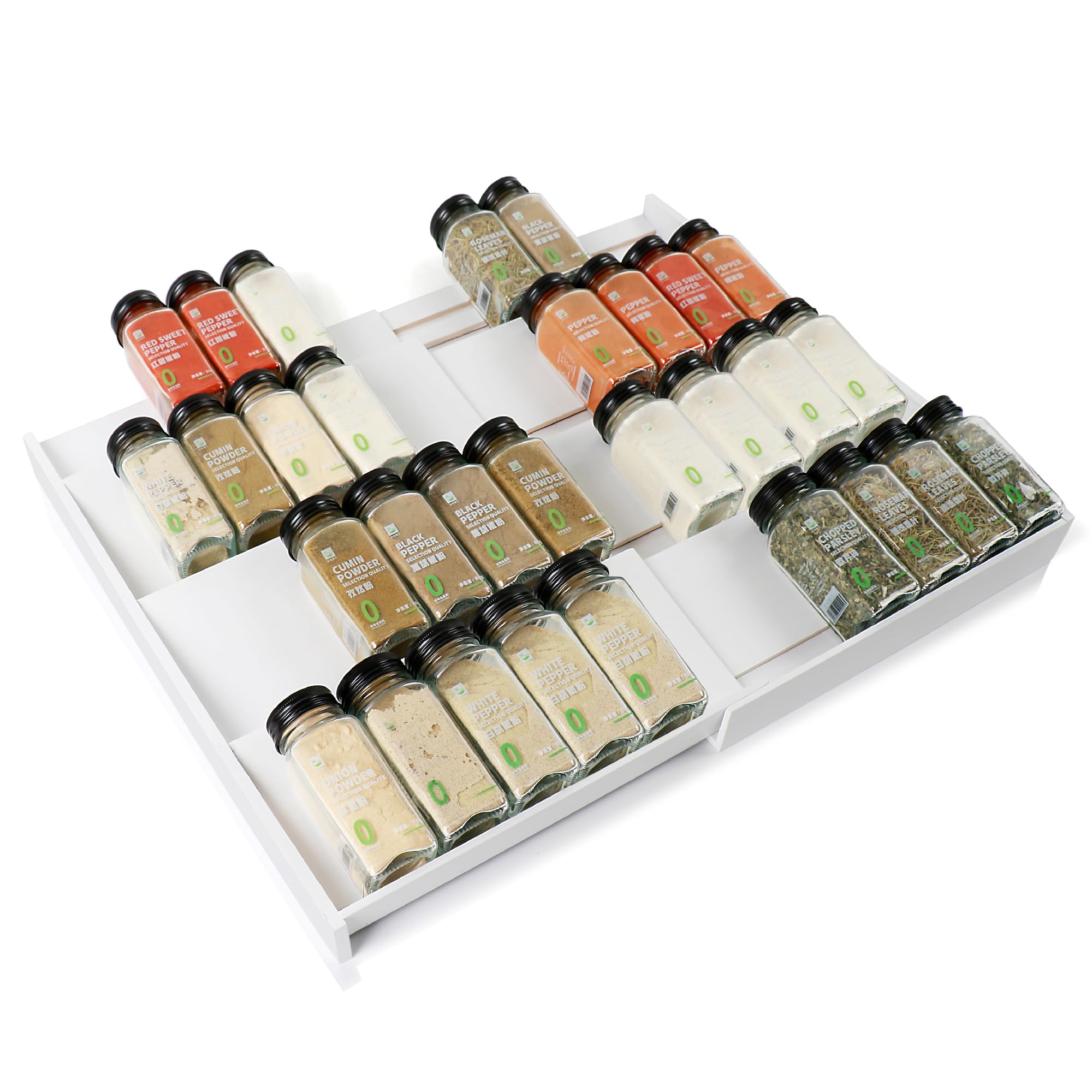 Thalomely Bamboo Spice Drawer Organizer, (Need 3.1” Deep Drawer) Expandable 4 Tier Spice Rack for Cabinet (From 12" to 23" Wide), Seasoning Storage