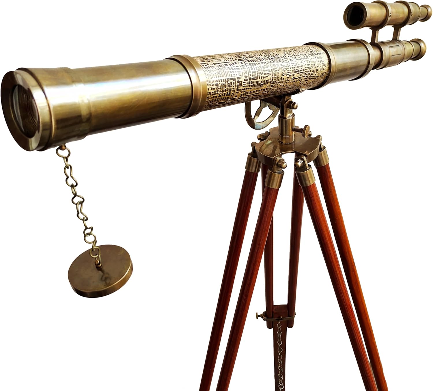 Vintage Antique Maritime Brass Telescope with Adjustable Wooden Tripod Stand Home Decorative Nautical Brass & Antique Telescope