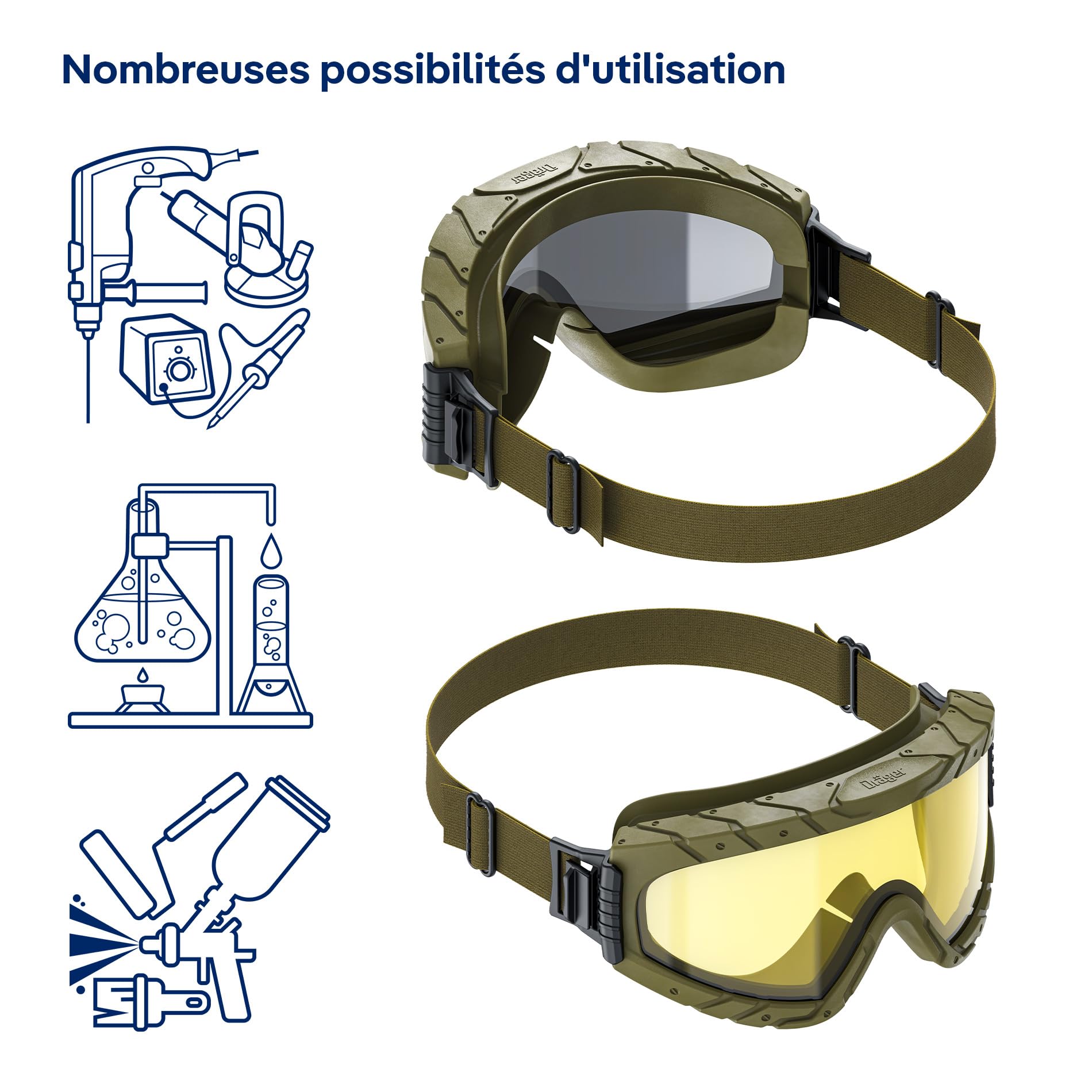 Dräger X-pect 4800 & 4900 Lunettes-masque anti-buée anti-poussière Oculaire polycarbonate incassable résistant aux rayures