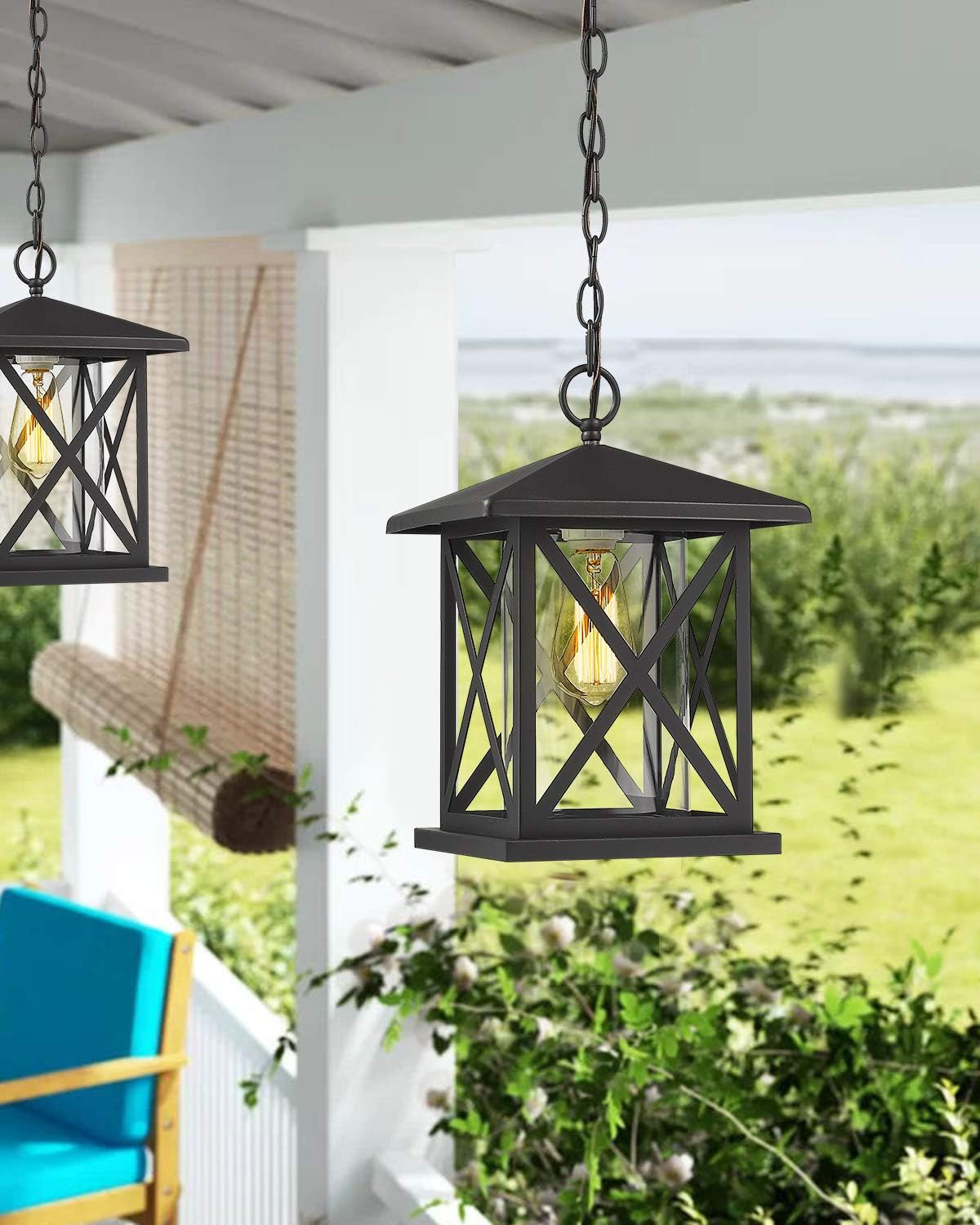 Creative Product JAZAVA Exterior Pendant Light Outdoor Hanging Lantern, Outdoor Pendant Lighting for Porch Entrance 1-Light, Adjustable Lights, Matte Black Finish with Clear Glass