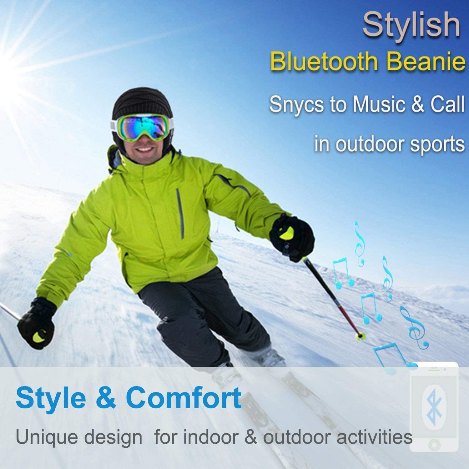 Mydeal Bluetooth Beanie Hat Cap with Stereo Speaker Headphones for Outdoor Sports Skiing Snowboard Skating Jogging