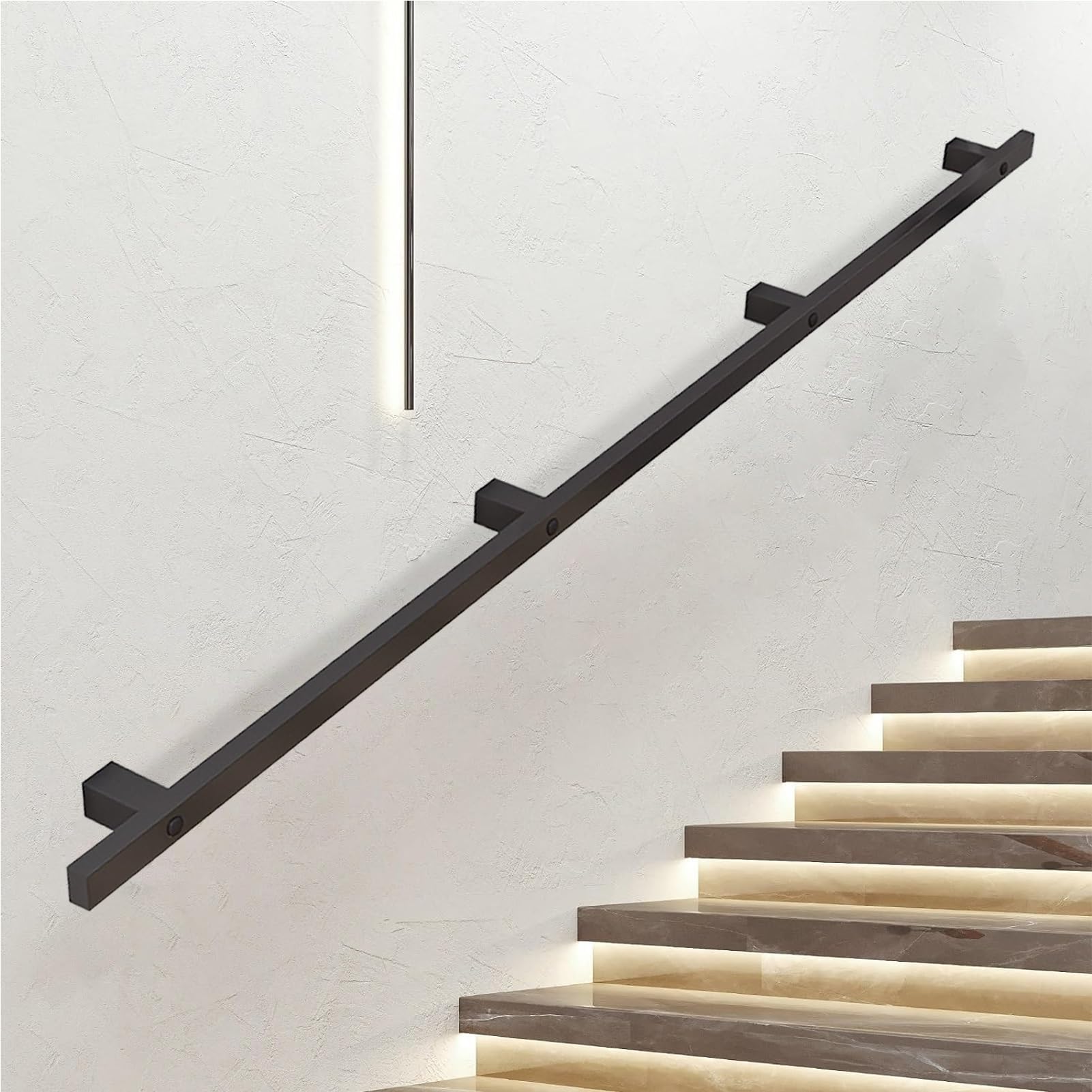Rampe d'escalier en métal noir avec tube en fer mural de 170 cm pour loft