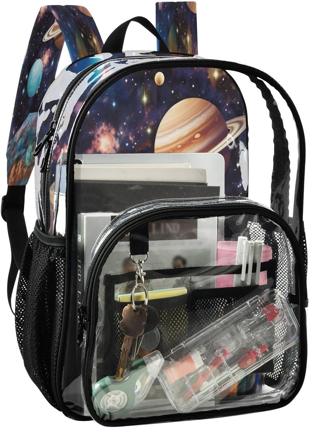 Planets Space Clear Backpack, Heavy Duty Transparent Bookbag for Kids, School, Stadium Approved