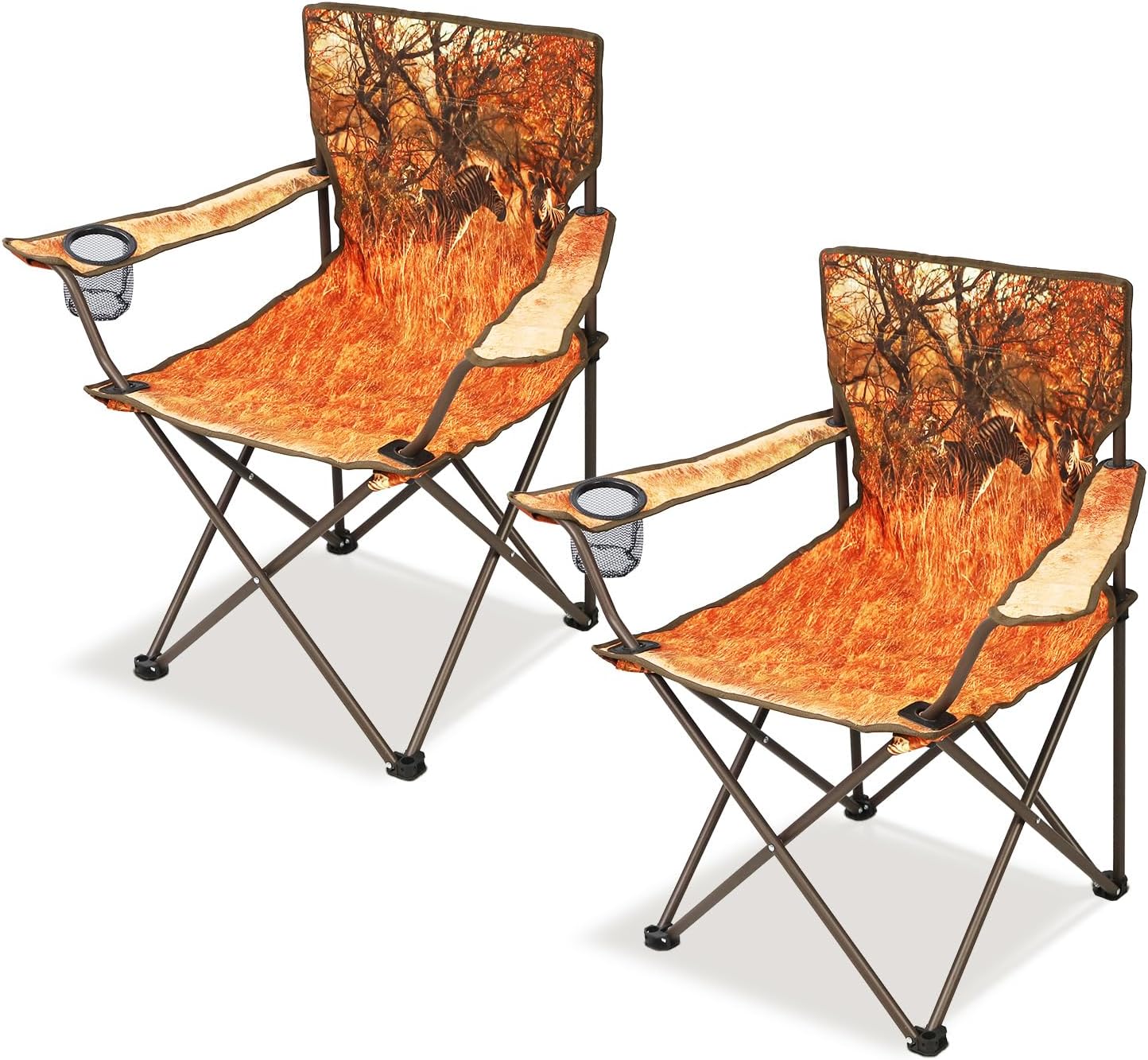Northroad 2Pack Folding Camping Chairs Portable Animal Print Collapsible Hunting Chair for Outdoor Travel, Patio, Beach, Fishing - Zebra