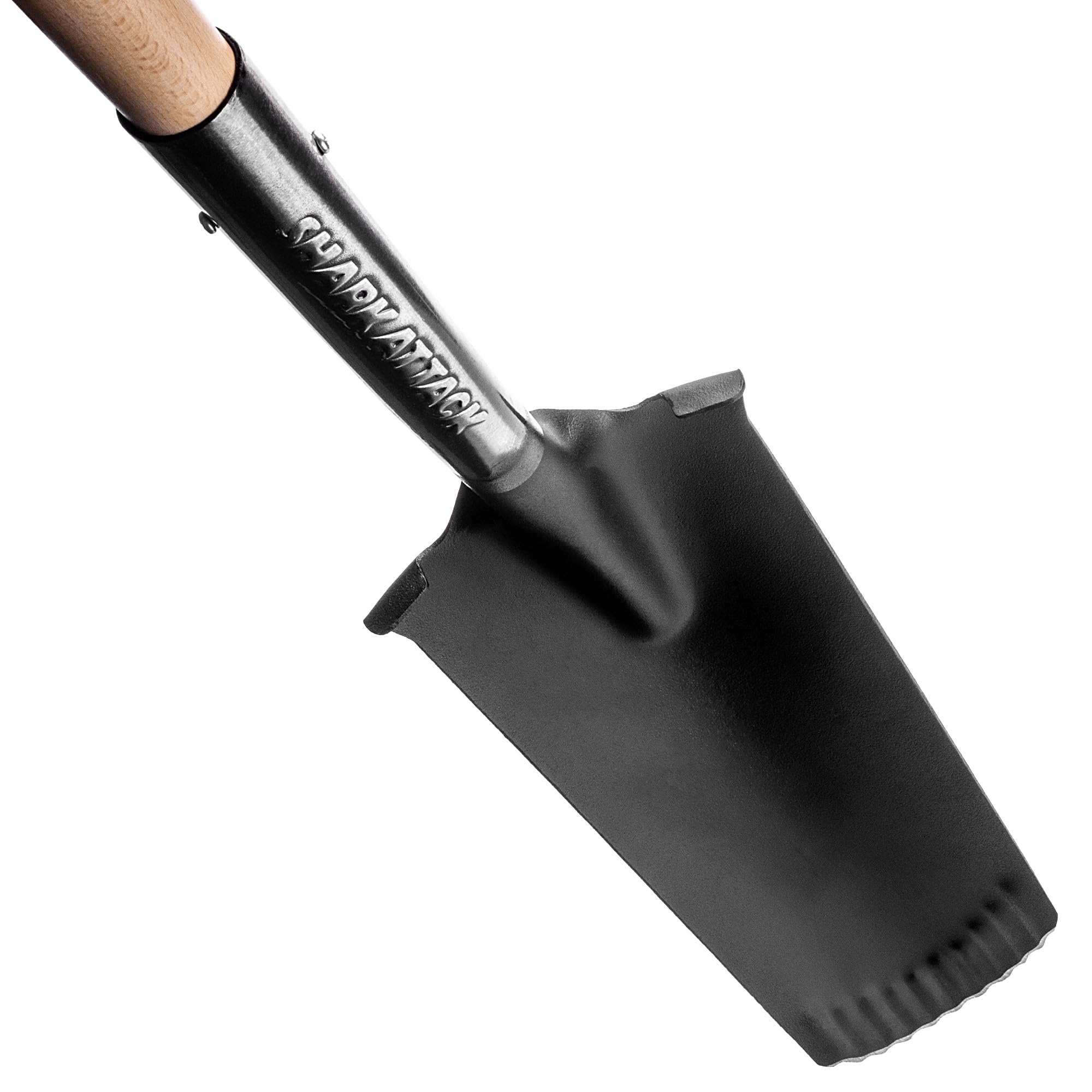 KADAX Drainierspaten, Spitze Schaufel mit D-Griff und Stiel, leichte Drainageschaufel mit Zinken, Ergonomischer Gartenspaten, Kanalspatens zum Löchergraben (124x14cm)