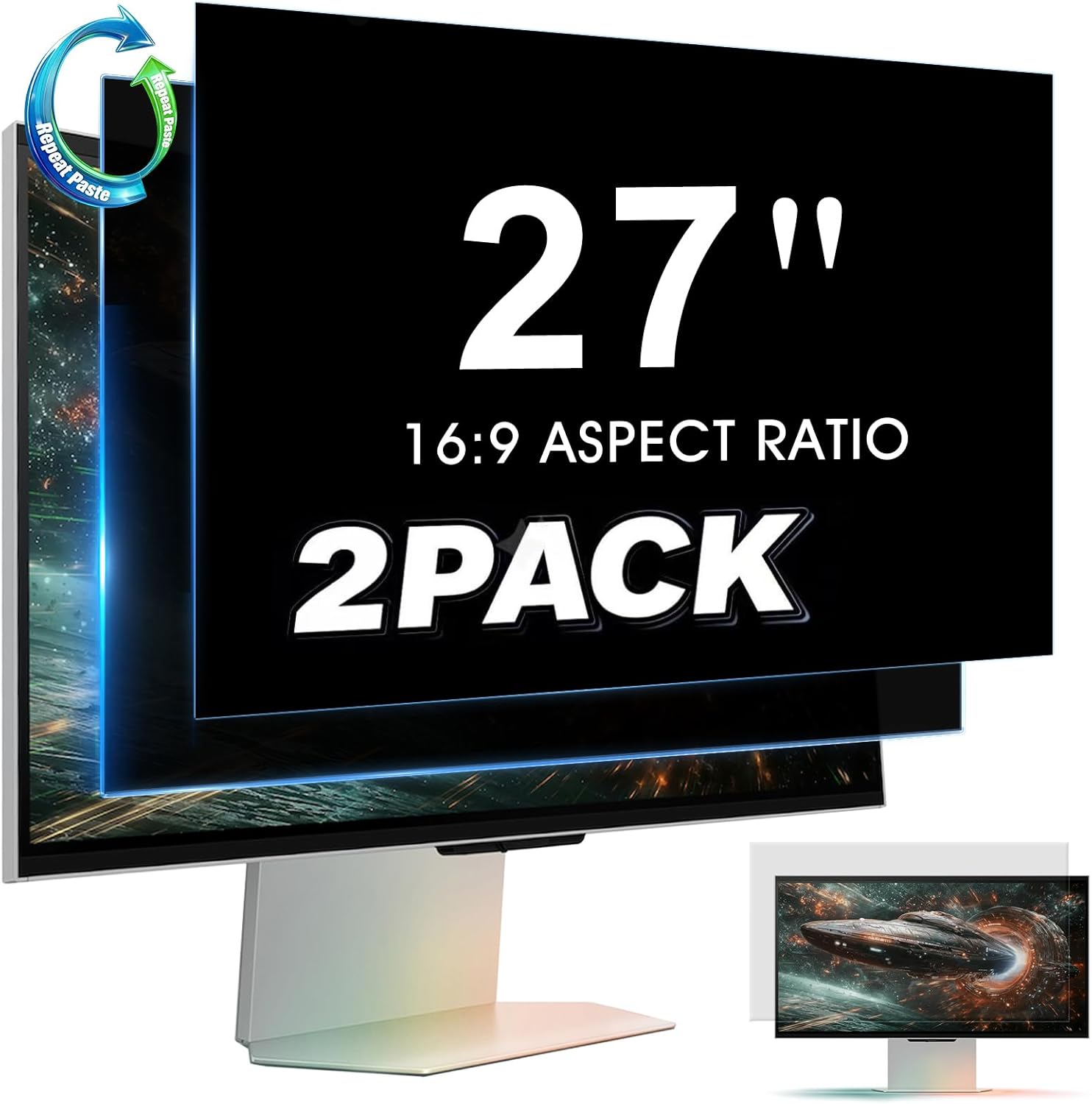 YAKAI 2 Pack 27 Inch Computer Privacy Screen for 16:9 Aspect Ratio Widescreen Monitor, Computer Monitor Privacy Filter, Removable Protector Film