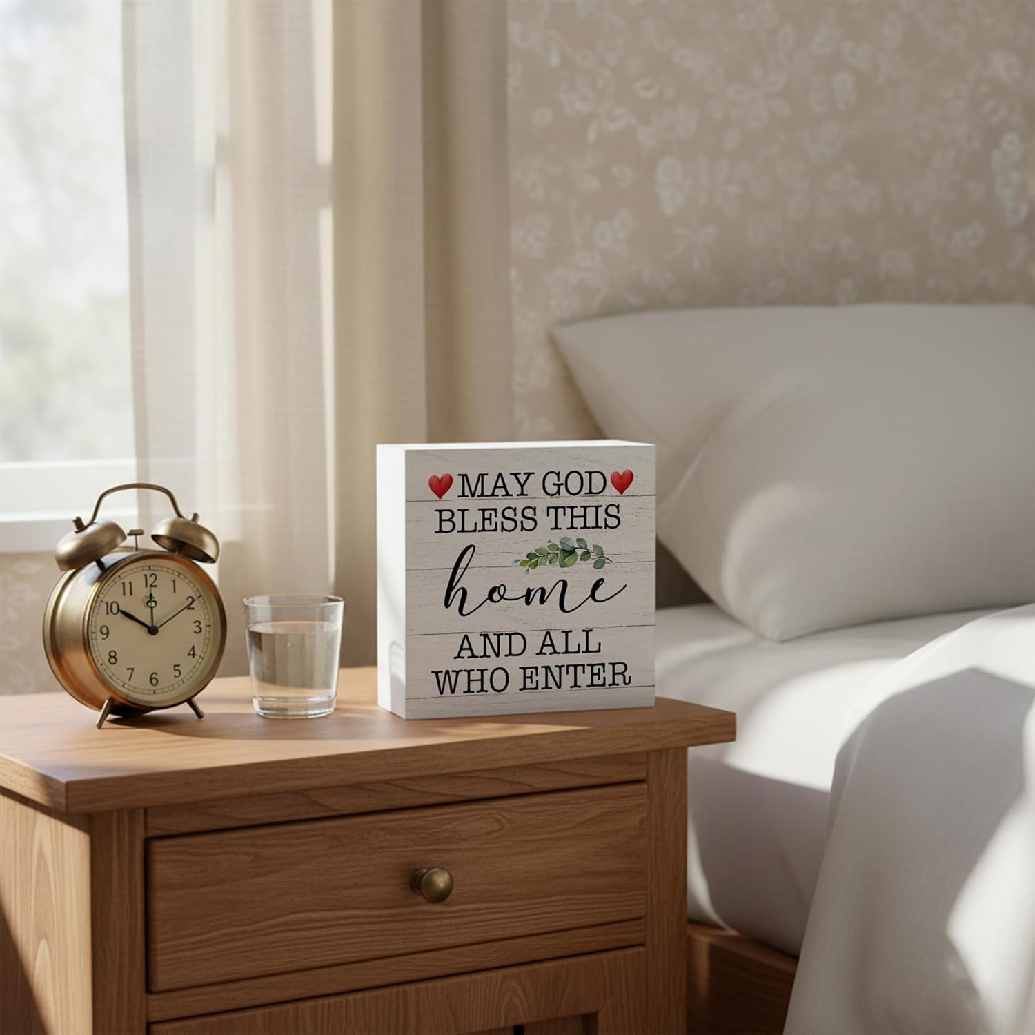 Bless This Home Sign | Bible Verse Decor Wooden Box Sign 5x5 Inch | Blessed Christian Table Accent | Rustic Farmhouse Religious Wooden Decoration-B07 - Image 5