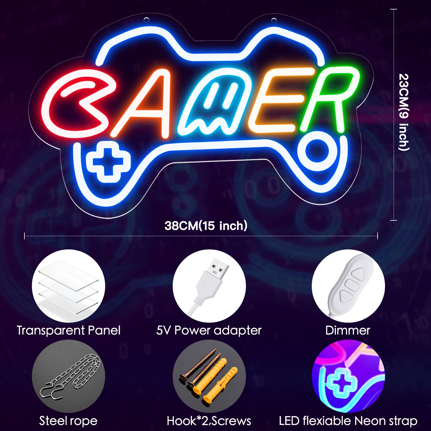 Gamer Neon Signs, Blue led neon lights with USB and Dimmer switch for boys room decor,Gaming neon sign for bedroom,wall decor,gaming decor