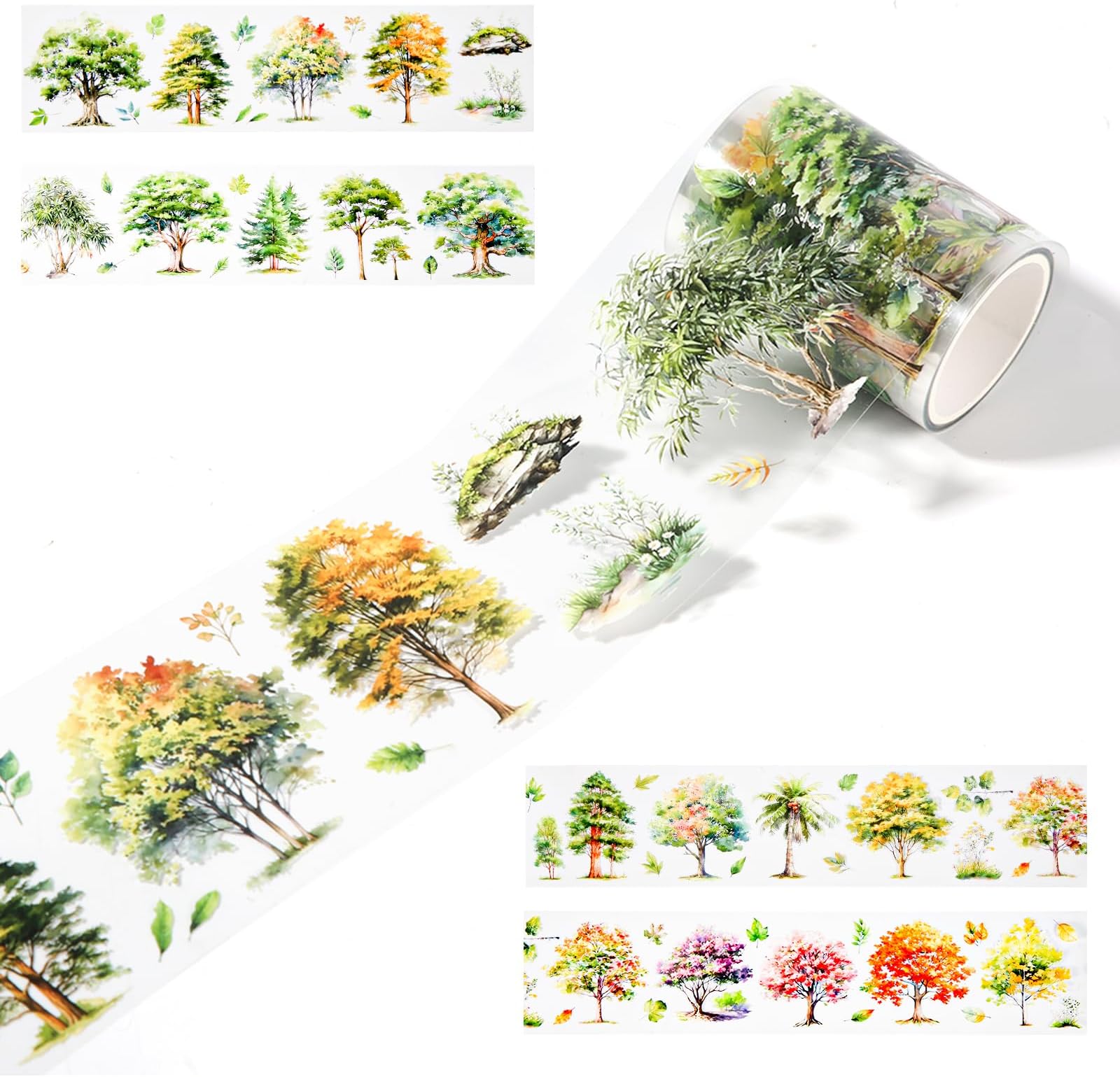 PET Transparent Floral Washi Tape - Retro Plant Tree Themed Tape for Journaling & Crafts with Shining Effect - Bullet Journal & Scrapbook Supplies