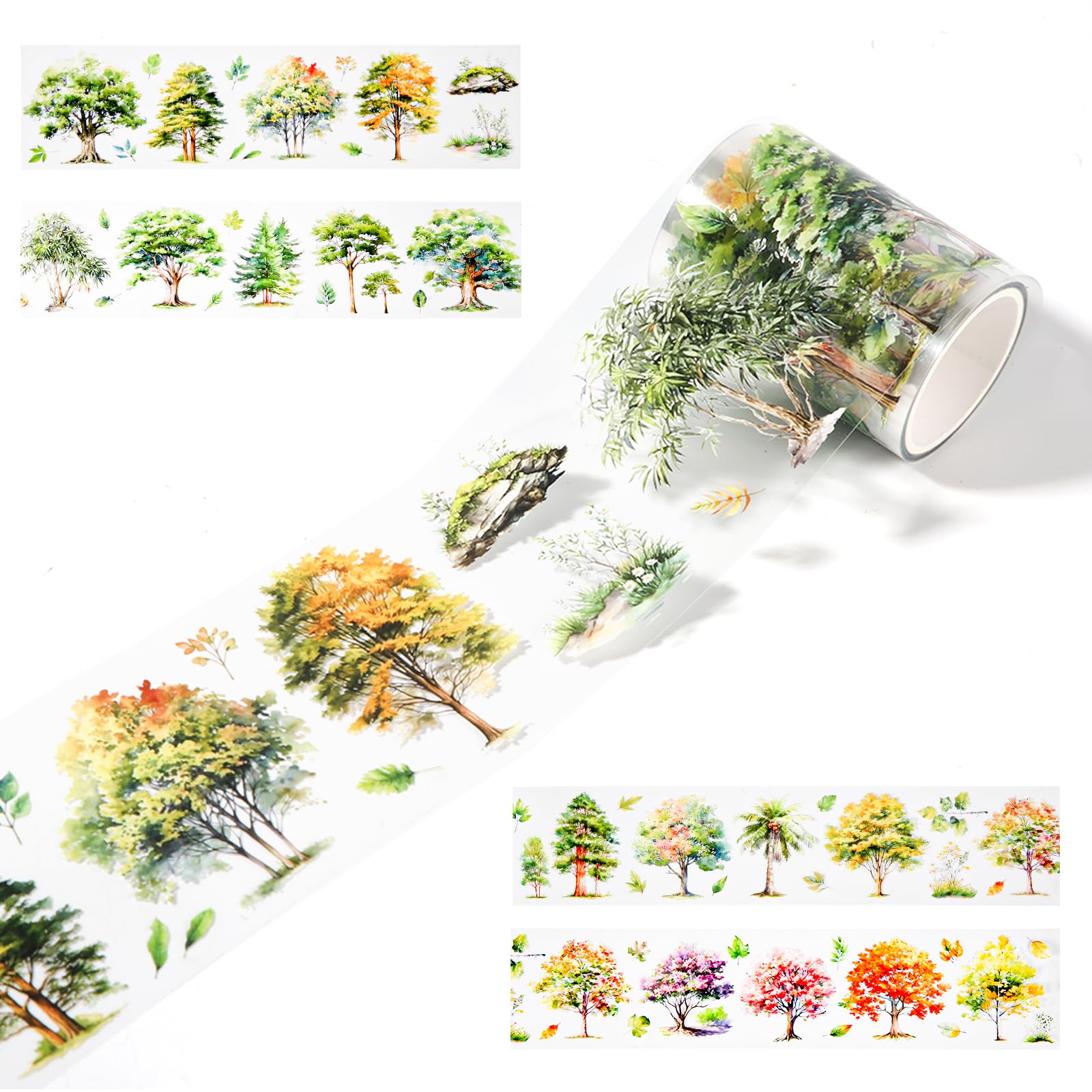 PET Transparent Floral Washi Tape - Retro Plant Tree Themed Tape for Journaling & Crafts with Shining Effect - Bullet Journal & Scrapbook Supplies