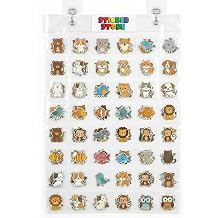 Duraaamo 48 Pockets Hanging Sticker Display Organizer Storage with Hanging Hooks Clear Pockets Wall-mounted Card Organizer with Label Card and Adhesive Dots for Classroom Craft Scrapbooking Decor