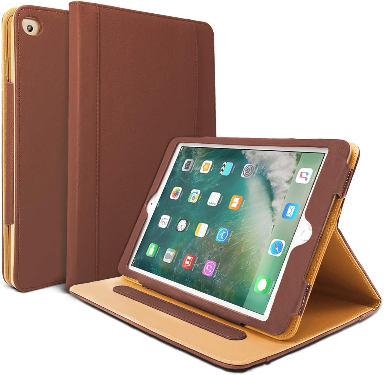 NP56 New iPad 2018/2017 9.7 inch Case 5th/6th Generation Auto Sleep/Wake Cover Stand Folio Cover Case for Apple iPad 9.7 inch, Also Fit iPad Air 2 / iPad Air(Brown)