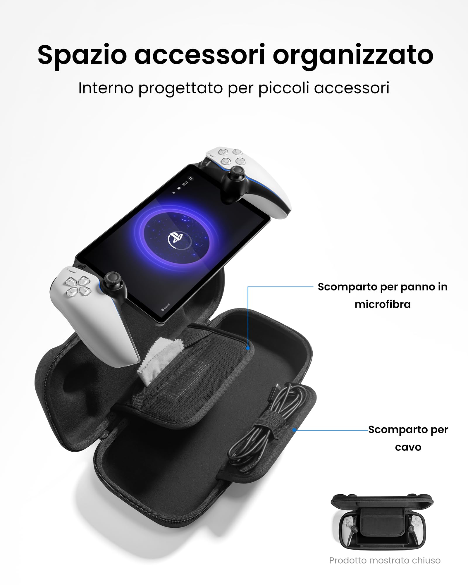 tomtoc Custodia per PS Portal Remote Player, custodia in feltro antiodore con guscio rigido, organizer portatile per cavo di ricarica e accessori, protezione di livello militare