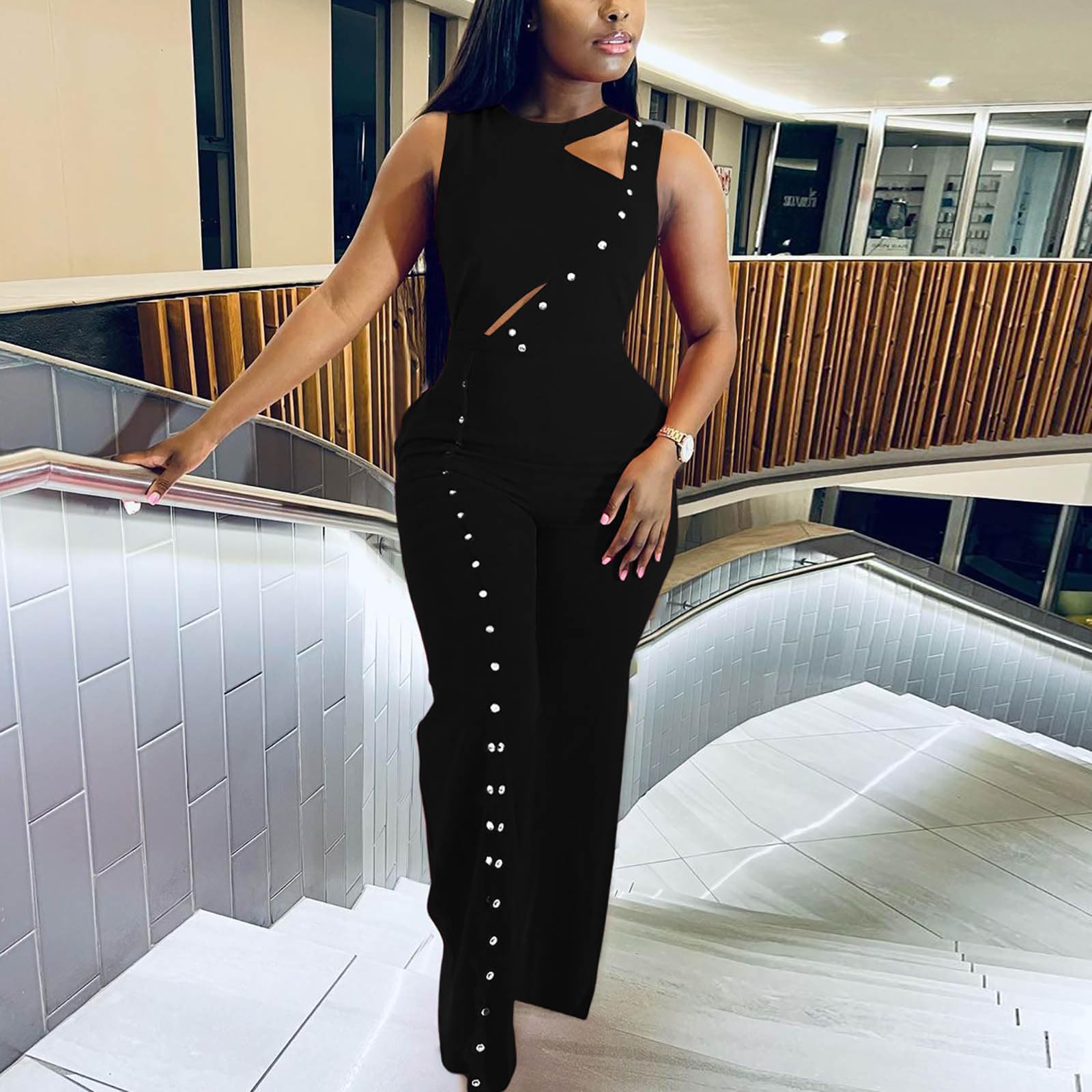 Jumpsuit Damen, Jumpsuits für Damen Lang, Overall Sommer Ärmellos Weites Bein Einteiler Outfit Frauen Komplett, Romper Playsuit Kostüm, Hosenanzug Damen Festlich Klassiker Casual Boho Jumpsuit Damen