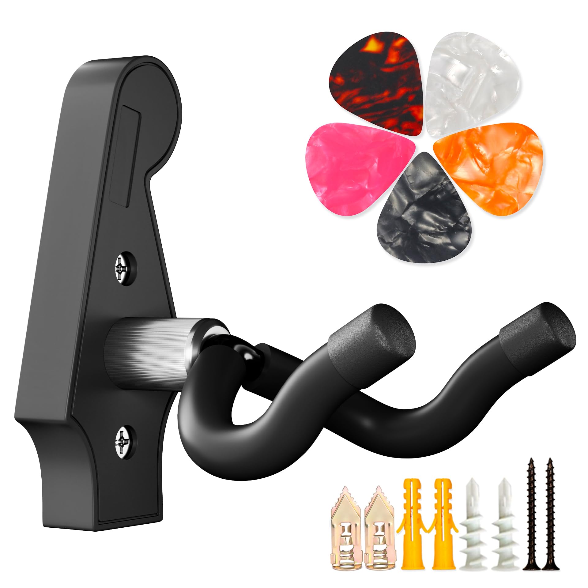 Dida Style A-Black Guitar Wall Mount - U-Shape Guitar Wall Hangers, Guitar Accessories With 5 Guitar Picks, Guitar Wall Mount Hanger For Acoustic Guitar, Electric Guitar, Banjo, Bass, Mandolin (Style A-Black)