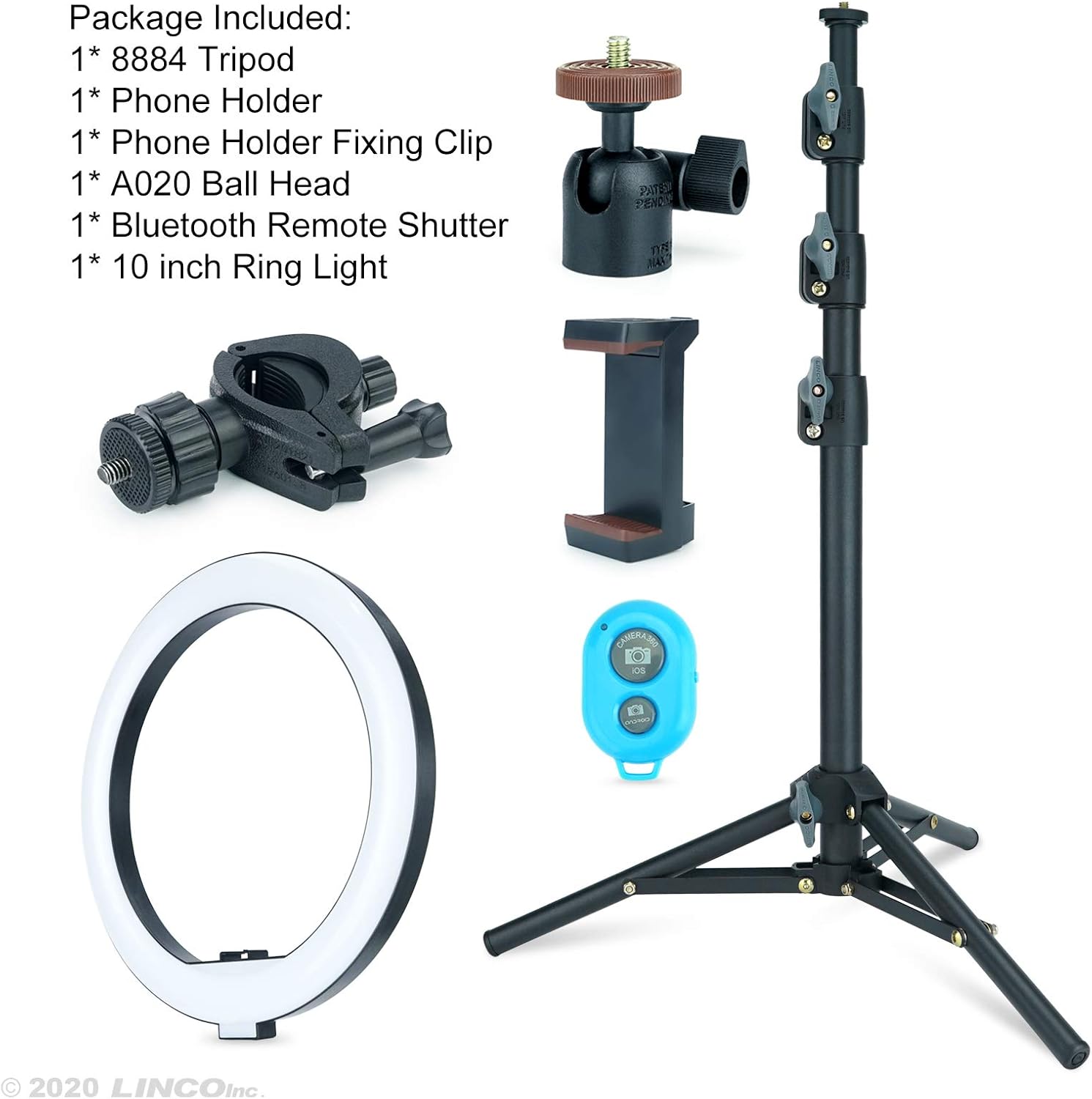 LINCO Lincostore 10" Selfie Ring Light with Tripod Stand & Phone Holder with Bluetooth Remote for Live Stream/Makeup, Dimmable Led Camera Ringlight for Video Shooting/Photo with Cell Phone AM275