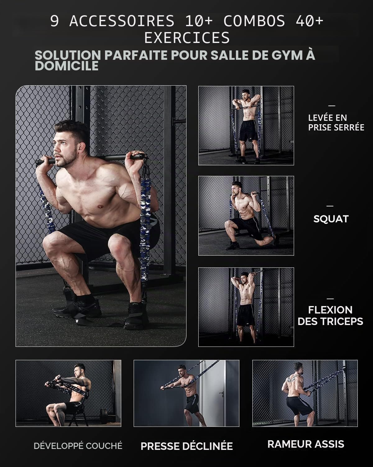 INNSTAR Kit Elastiques de Musculation Réglable pour la Salle de Gym à la Maison, Barre Elastique Musculation avec 4 Bandes de Résistance, Portable Home Gym 3.0 Set pour la Salle de Gym à la Maison