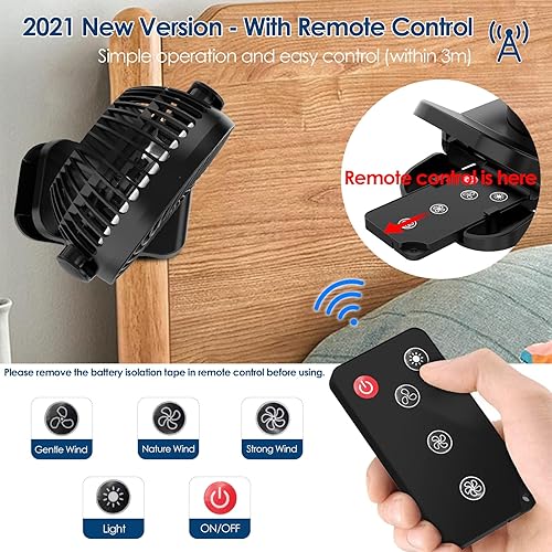 Miniatura 2 de Simpeak Ventilador USB recargable de 8000 mAh con clip en el ventilador de escritorio con control remoto, ventilador pequeño USB personal portátil