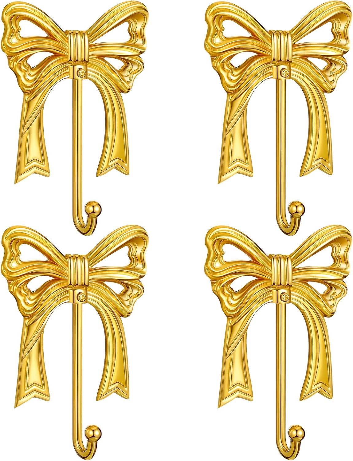 4 Pcs Bow Hook Gold Brass Bow Wall Hook Heavy Duty Wall Mount Towel Coat Rack Decorative Coquette Hanger for Bathroom Living Room Kitchen Hanging Multi-Purpose