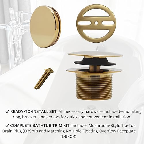 Miniatura 7 de Westbrass Juego de adornos para bañera con punta de hongo con placa frontal flotante, latón pulido, D398RK-01