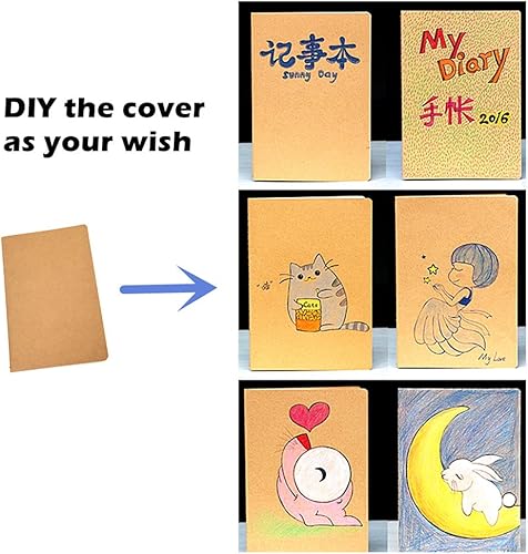 Miniatura 4 de ALIMITOPIA Paquete de 6 cuadernos de tapa blanda marrón, encuadernado con hilo, cuaderno de notas, tamaño A5 (5.5 x 8.3 pulgadas), 30 hojas (páginas