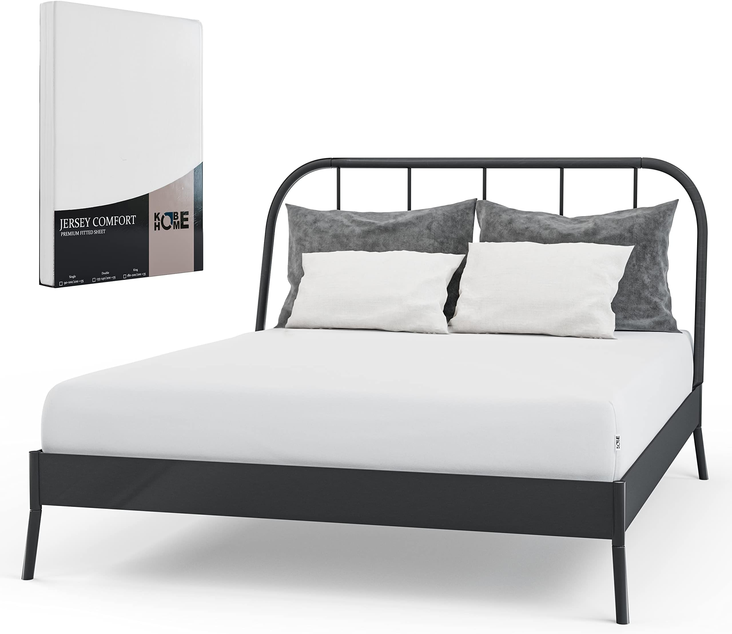 KOBEHOME Fitted Bed Sheet, Super Soft, 100% Cotton 130 gr/m² Jersey Fitted Sheet, 38 cm Edge Height, Jersey Knit, Wrinkle Free, Stay in Place, Fit Mattress Deep (White, 90-100 cm x 200-220 cm)