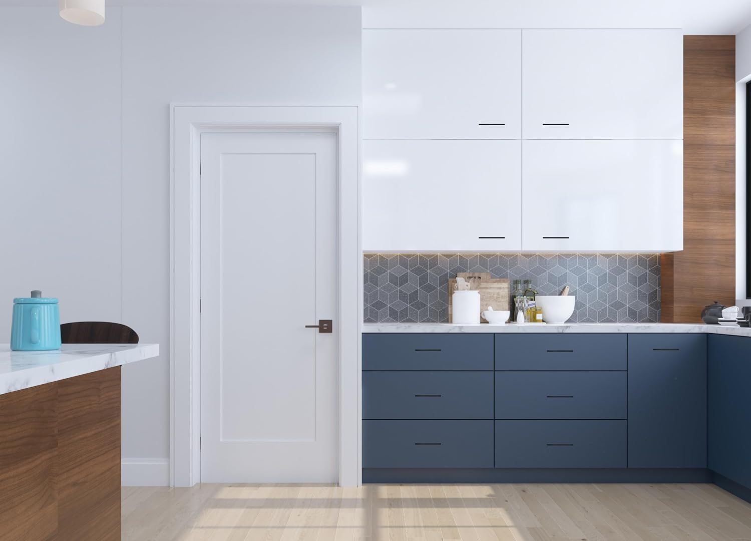 30 in. x 80 in. Right-Handed Solid Core Prehung Interior Door White Primed Single Panel with Satin Nickel Hinges