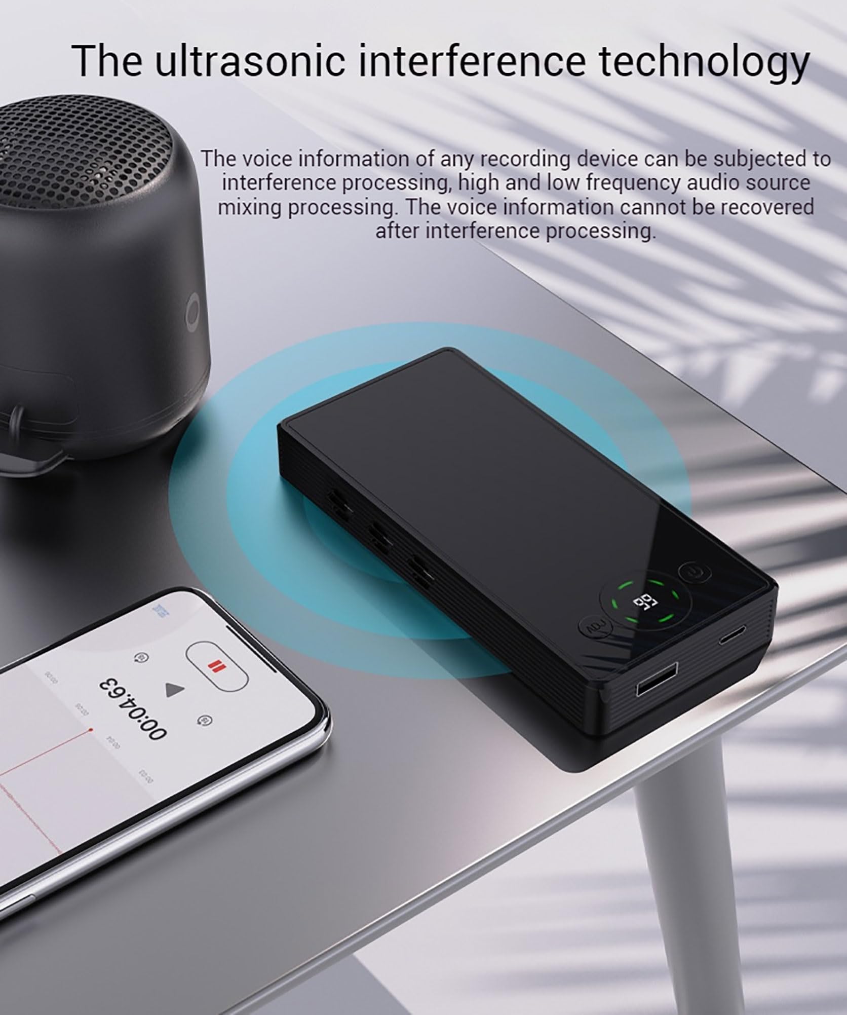 Dispositivo Anti-Registrazione Audio con Portata di 50 M, Jammer del Segnale Telefonico, Dispositivo Anti-Registrazione Portatile con Telecomando per La Riservatezza