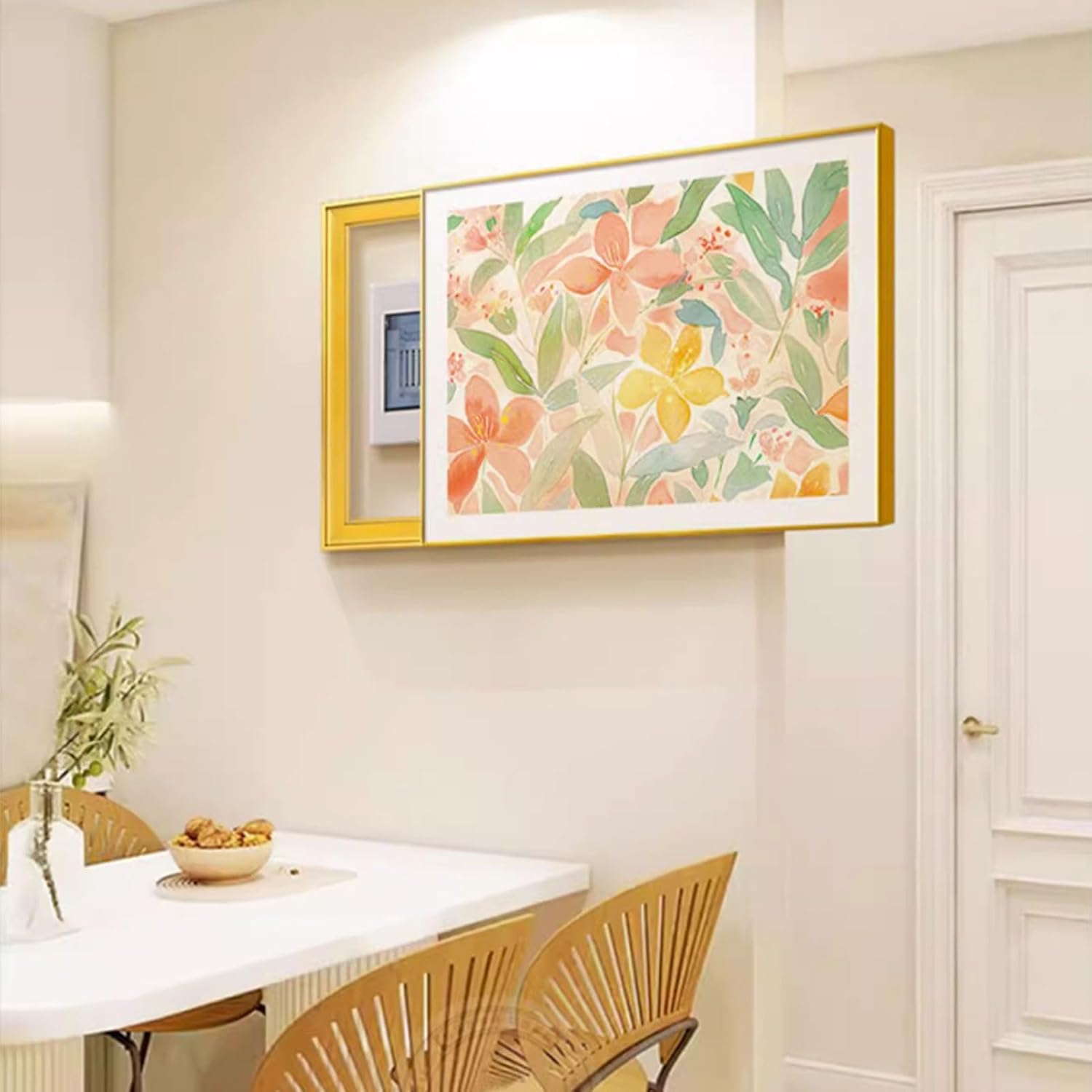 Breaker Box Cover Decorative Decorative Wall Mounted Electrical Panel Cover, Sliding Electric Meter Box Decorative Painting, Hide Fuse Box Covers Cabinet(Gold 6,60x50cm/23.6x19.7in)