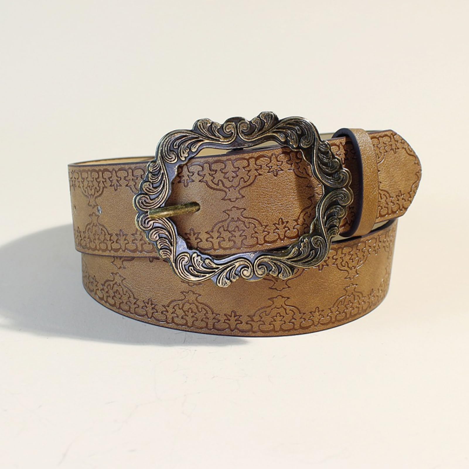 AGUTALITHIC Distressed and Embossed Brown & Black Leather Belt 1 1/2