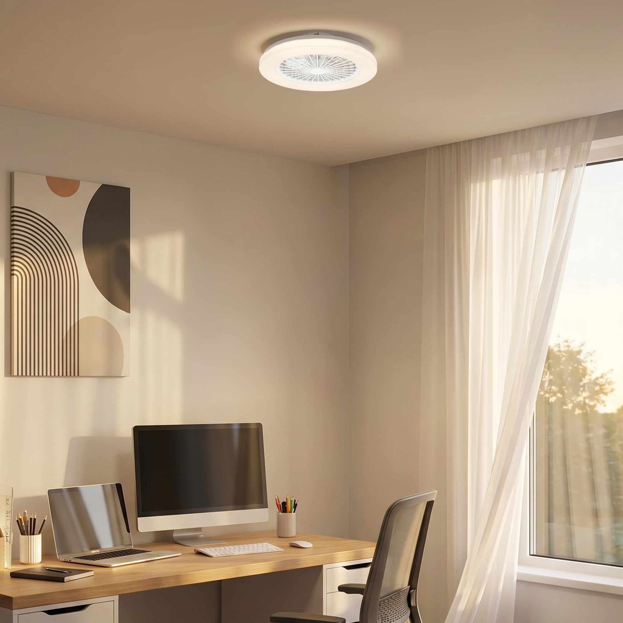 BRILONER - CCT Deckenventilator mit Beleuchtung 5 Geschwindigkeiten, Fernbedienung, Dimmbar, Timer, Schlafzimmerlampe, Wohnzimmerlampe, Deckenlampe mit Ventilator, 48,5x14,5 cm (DxH), Weiß