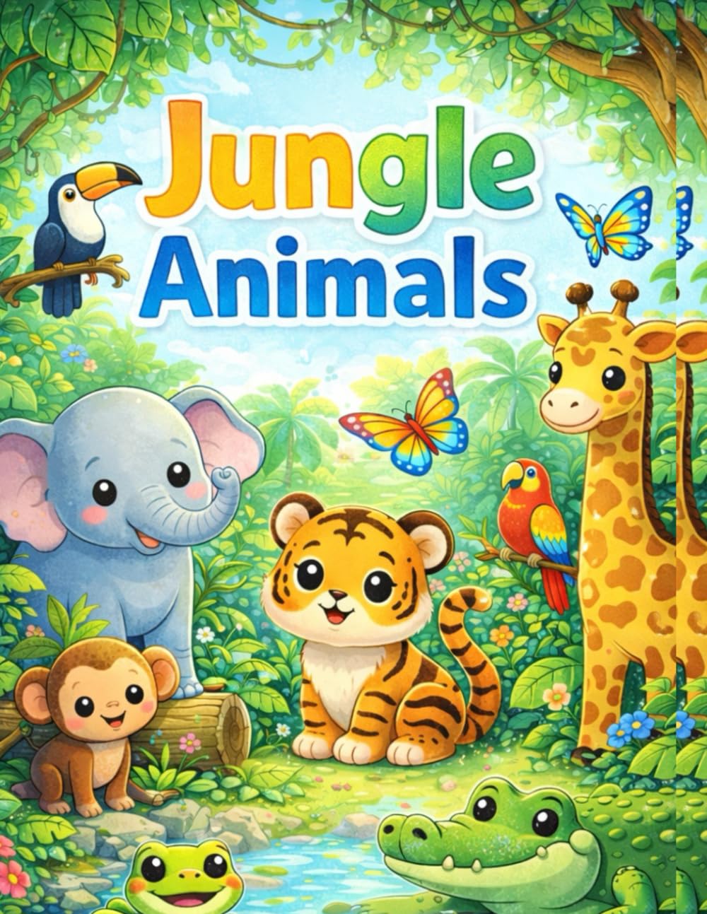 Cute Jungle & Safari Animals Coloring Book for Kids: Fun & Easy Coloring Pages with Adorable Animals for Toddlers and Kids Ages 3–8