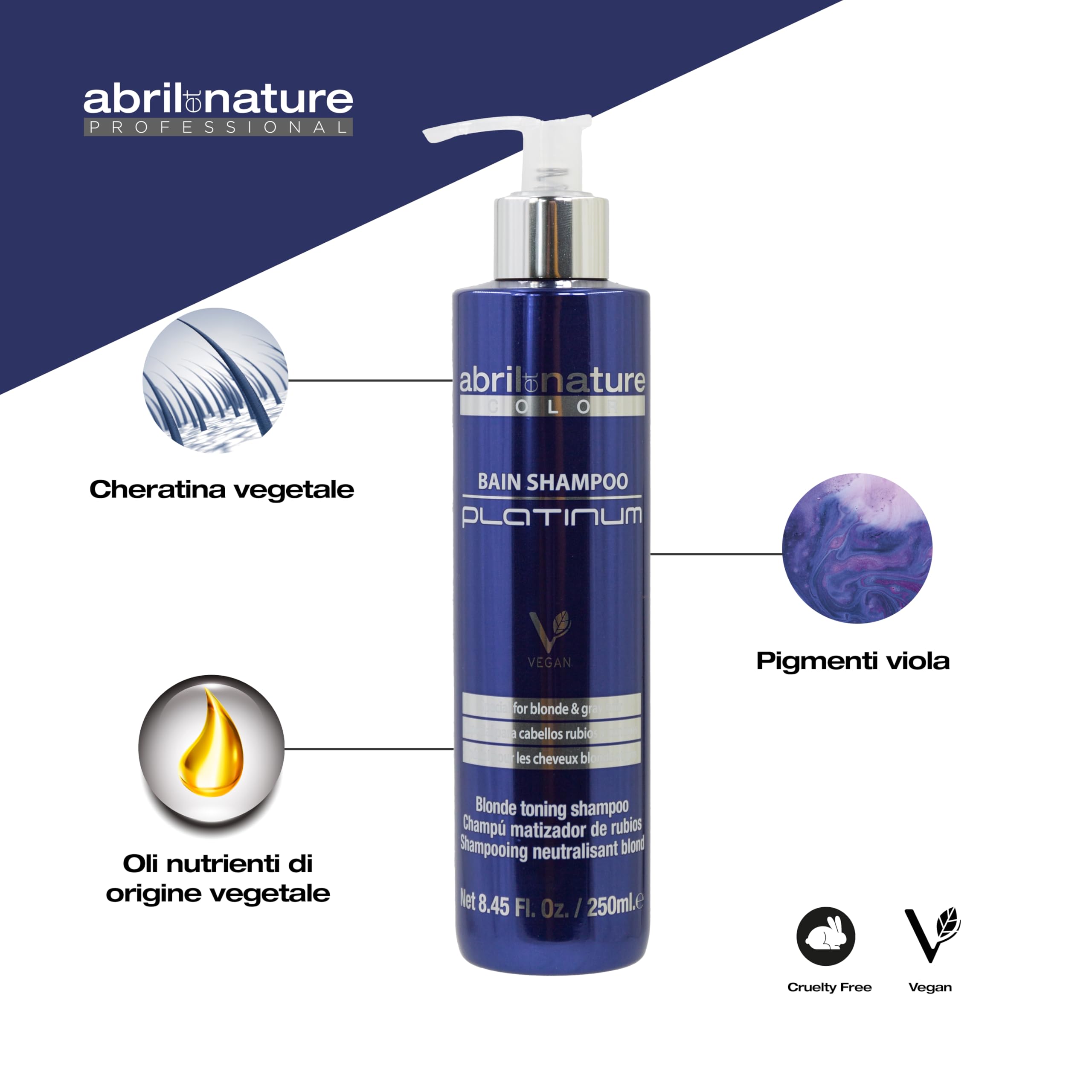 abril et nature - Platinum Shampoo Professionale - Per Capelli Biondi, Decolorati, con Meches e/o con Canizie - Neutralizzante Viola - Addio Toni Gialli - Aspetto Platino - 1000 ml