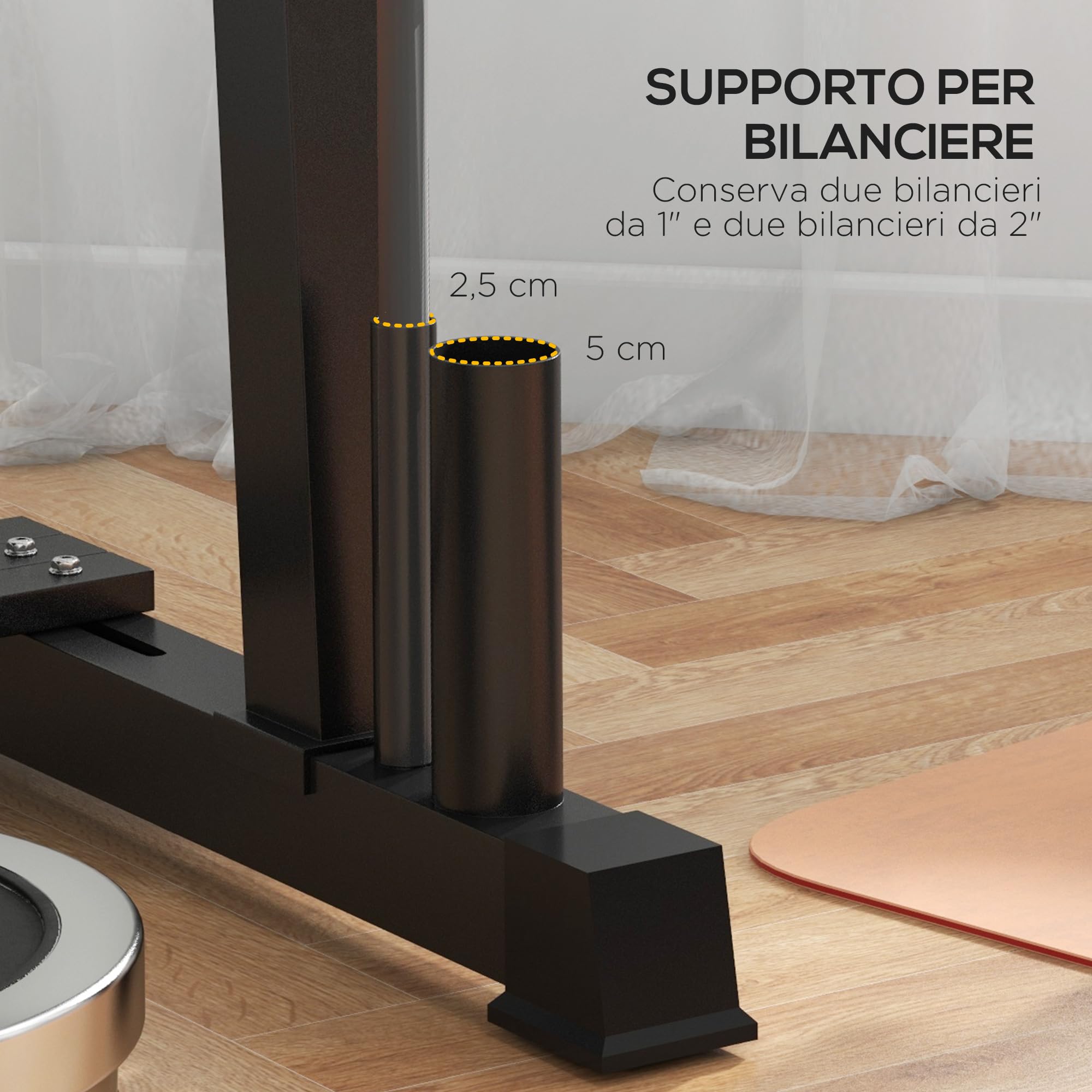 SPORTNOW Rastrelliera per Manubri in Acciaio con 4 Aste a Distanza Regolabile per Pesi, Kettlebell e Bilancieri, 131x75x80 cm, Nero