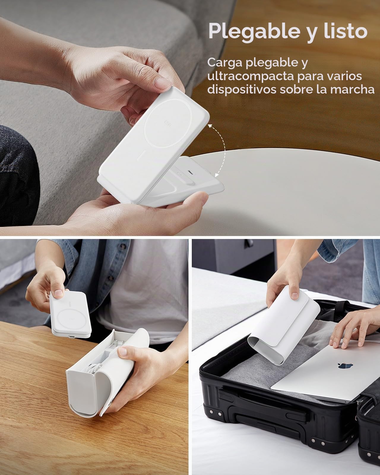 ESR Cargador Inalámbrico 3 en 1, Base Cargador para iPhone y Apple Watch, Estación de Carga MagSafe, para iPhone 17/16/15/14/13/AirPods 4/Pro, Blanco