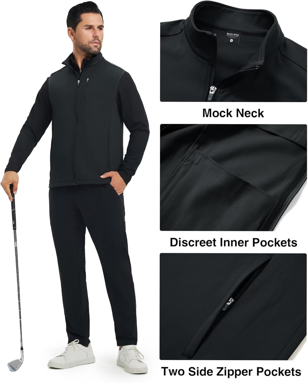 M MAELREG Men's Vest Outerwear Golf Water-Resistant Performance Lightweight Fleece Vest for Men Sleeveless Lined Midlayer - Image 3