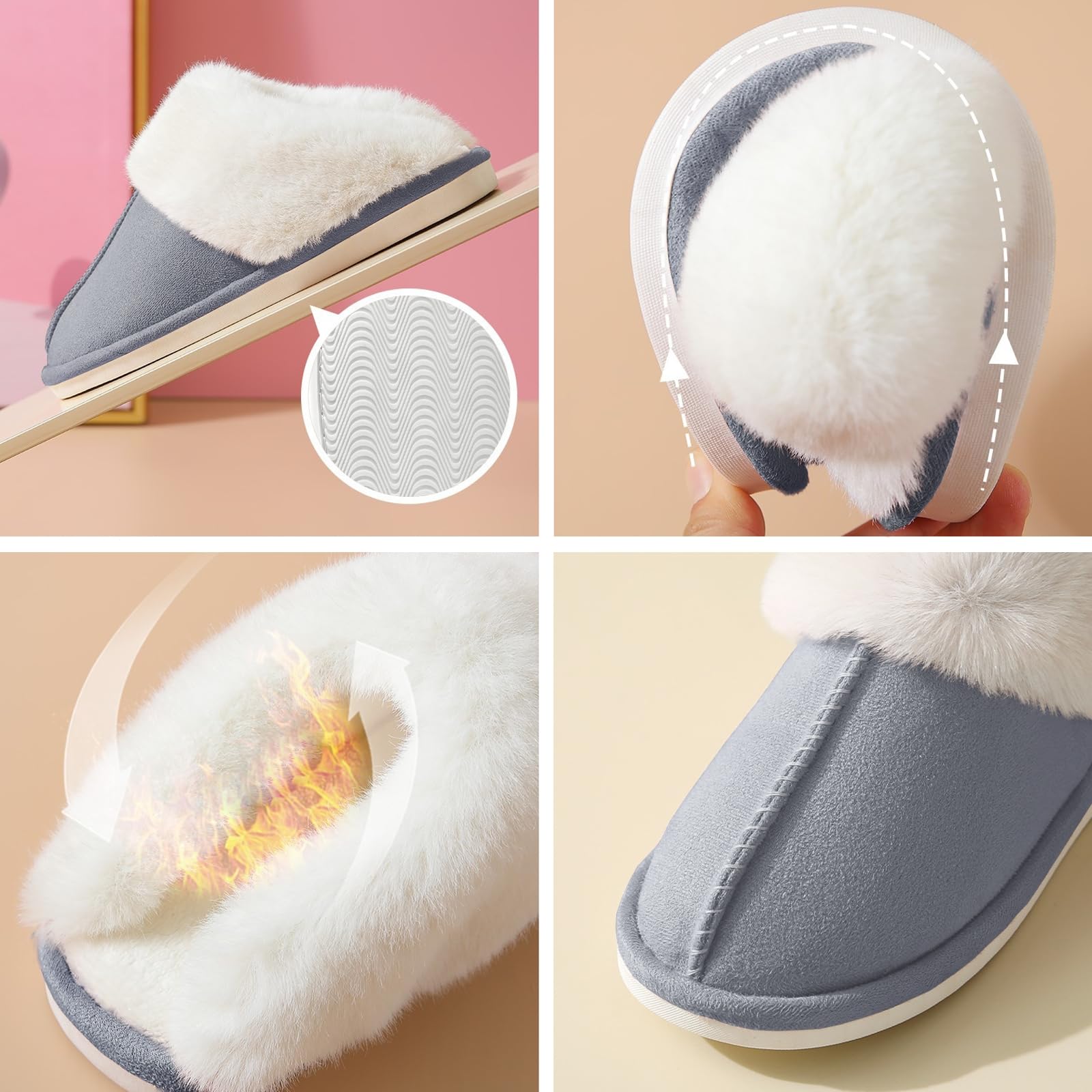HILAX Pantofole Donna Uomo Invernali Peluche Ciabatte Casa Comode Pelose Inverno Scarpe di Cotone Morbida Slippers Winter Interne