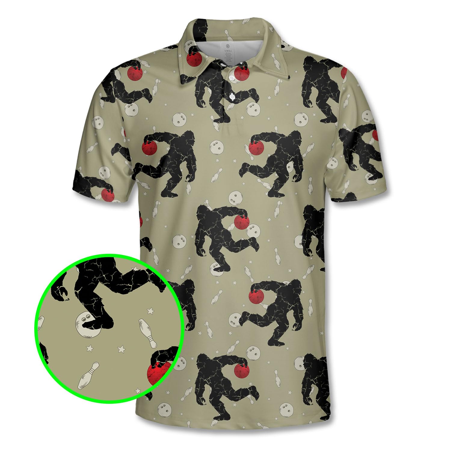 Men's Funny Bigfoot Bowling Polo Shirt Bowling Sasquatch Shirts for Men Gifts for Bowlers