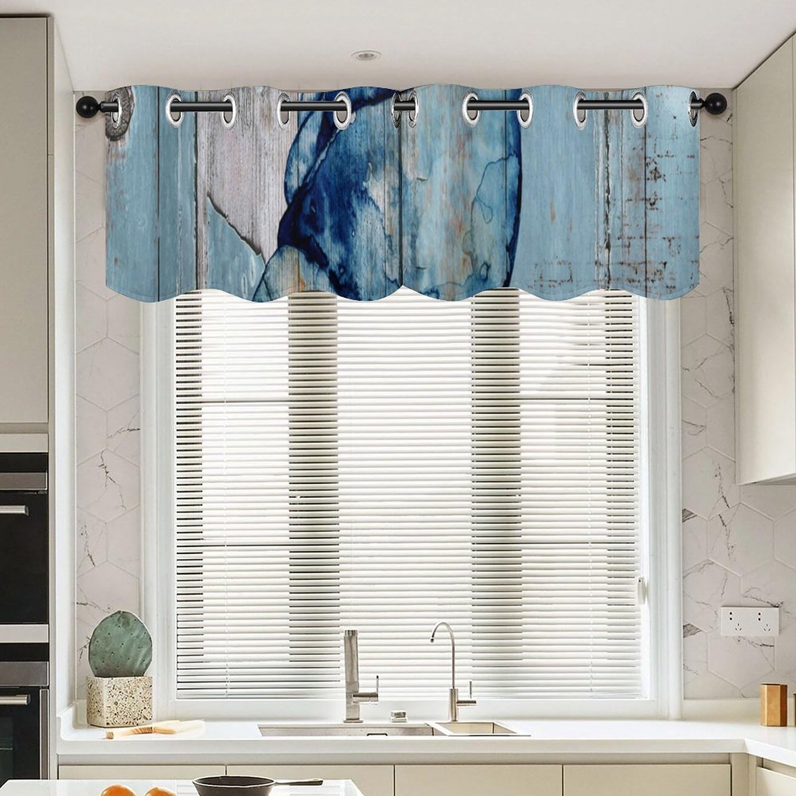 Cortina de playa de caracola para cocina y baño con diseño del océano de 52x18 pulgadas