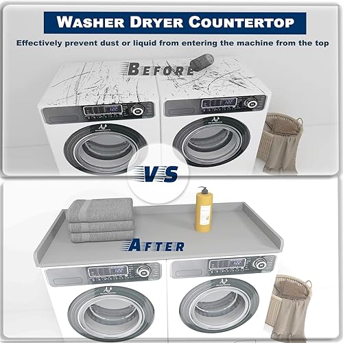 Miniatura 3 de Encimera de madera para lavadora y secadora, estante de madera con rieles de borde, almohadillas antideslizantes, 54 pulgadas de ancho x 27.5