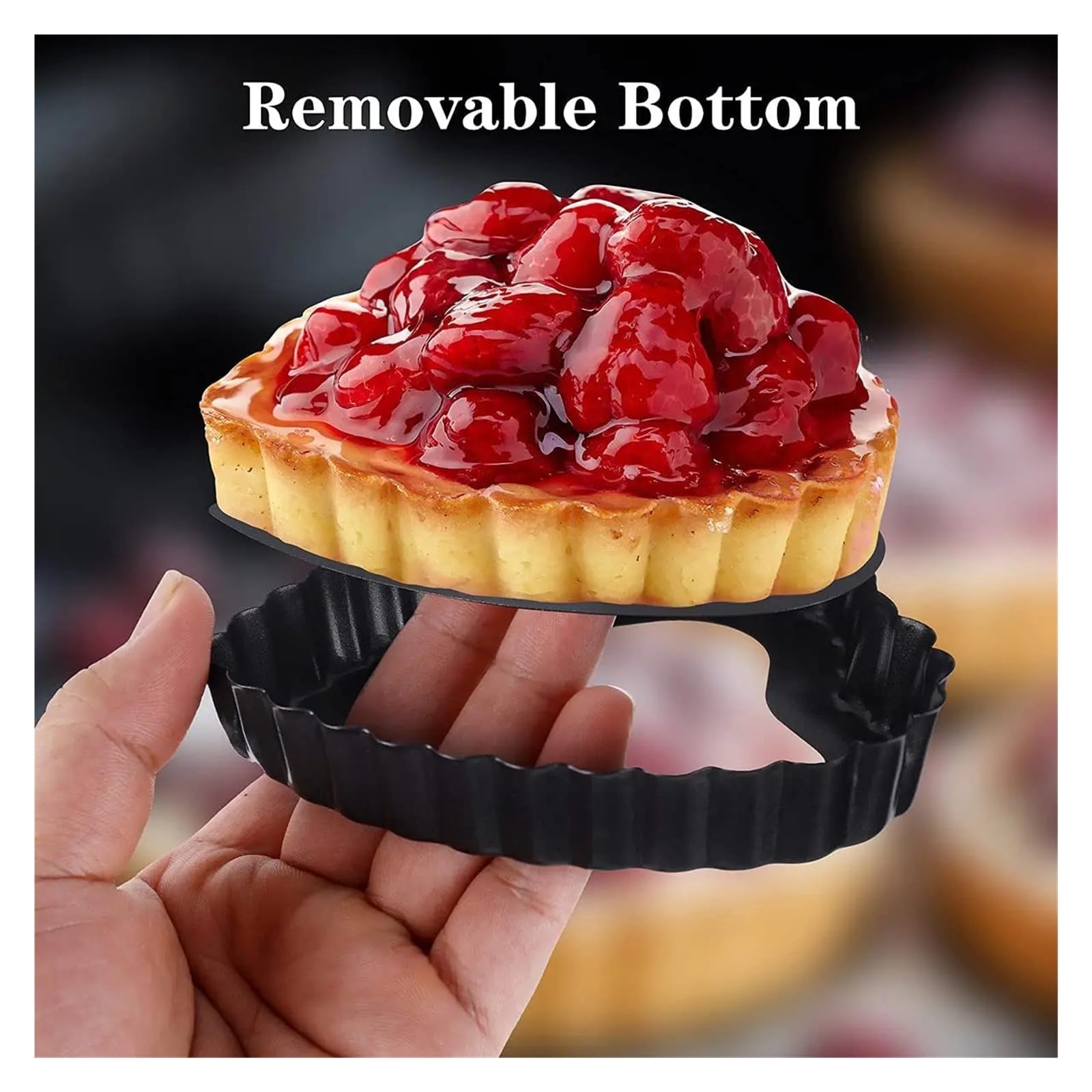 Confezione da 6 teglie da forno a forma di cuore da 4 pollici, teglie antiaderenti in acciaio al carbonio con base rimovibile for quiche e piccole torte