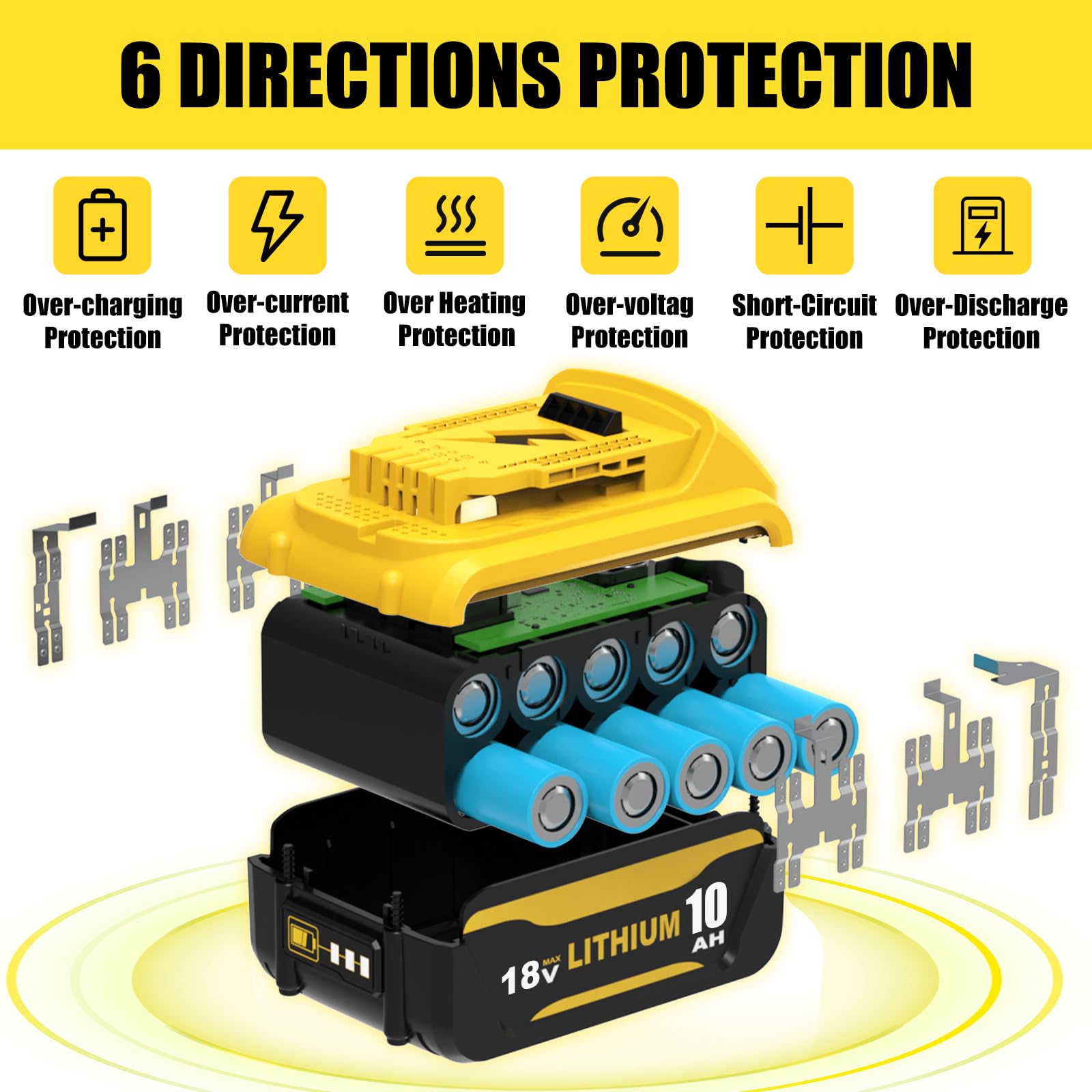 2X Batteries 18V 10.0Ah pour Dewalt DCB182 + Chargeur Double 4A DCB102