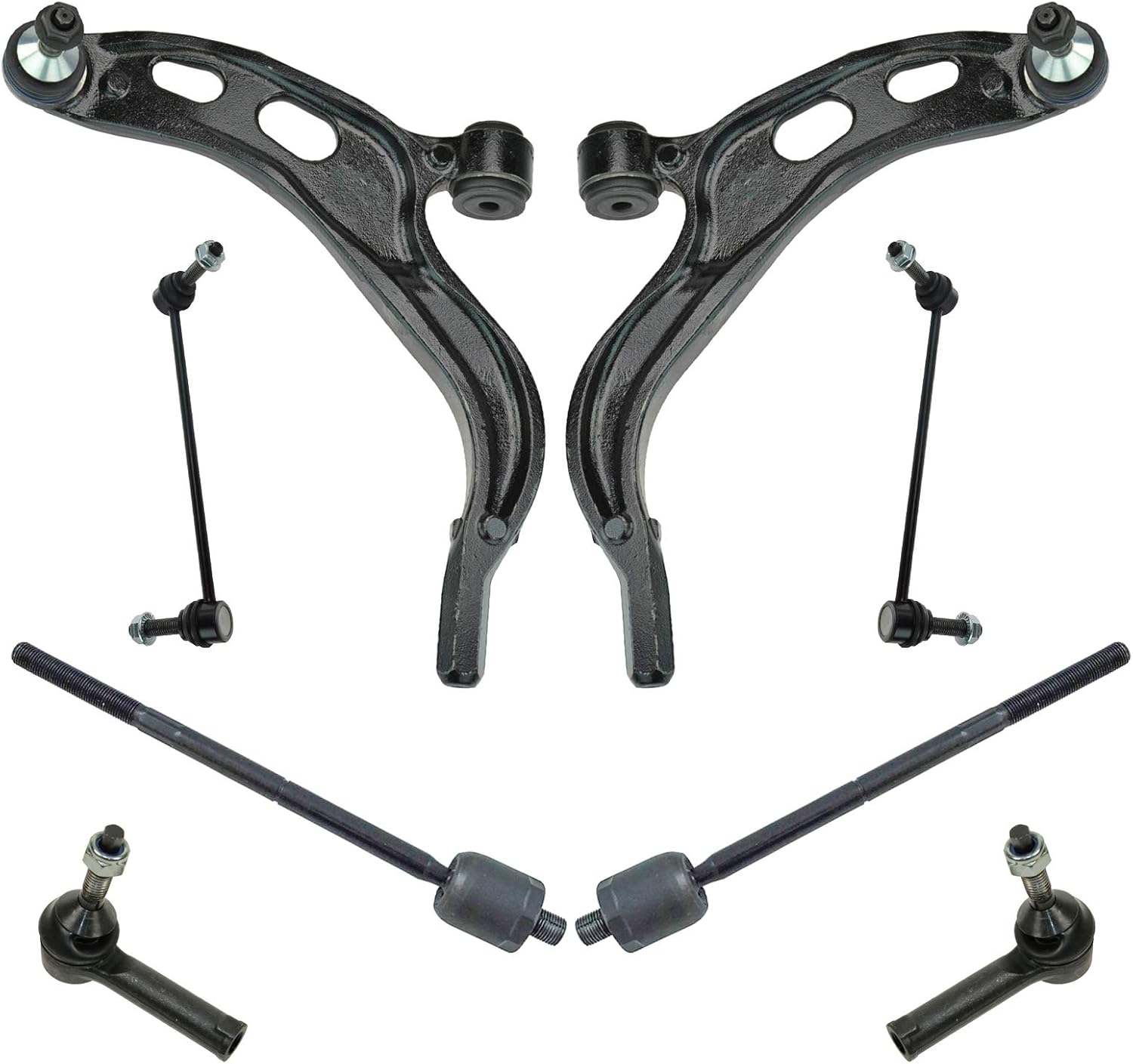 TRQ Front Steering & Suspension Kit Control Arm with Ball Joint Sway Bar Stabilizer Link Tie Rod Compatible with 2010-2012 Ford Flex Taurus Lincoln MKS MKT