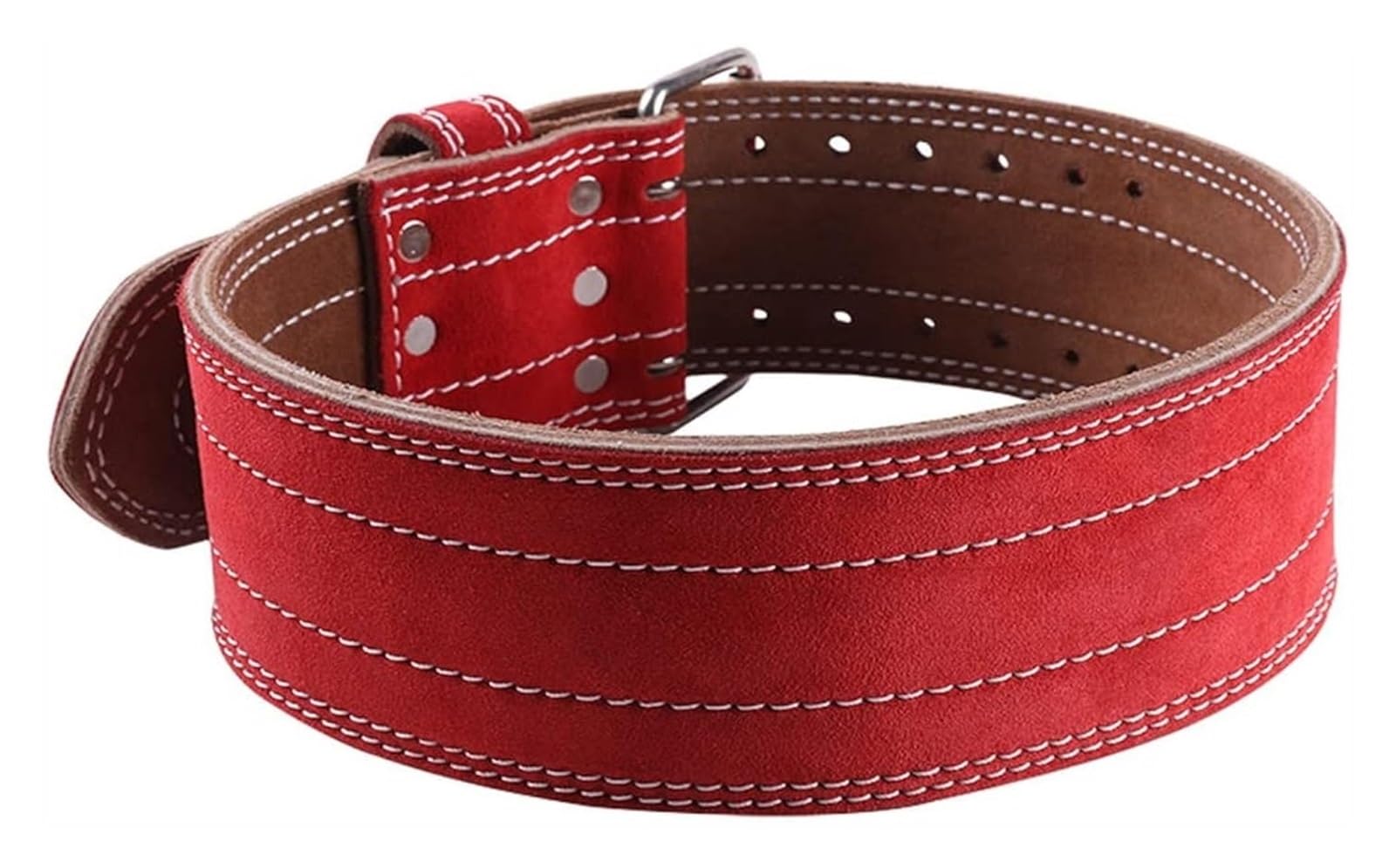 Cintura for sollevamento pesi for uomini e donne Allenamento incrociato tozzo profondo largo 10 mm Cintura for sollevamento pesi Doppia fila di cintura in pelle di vacchetta con fibbia (Color : Red, S