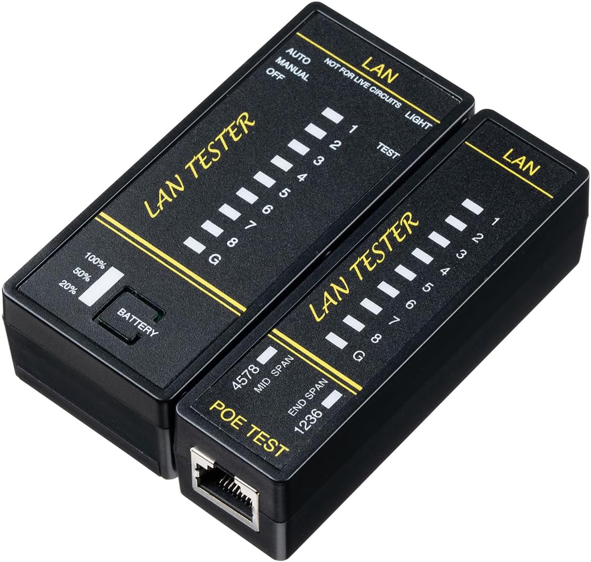 サンワダイレクト LANテスター PoEチェッカー LANケーブル RJ-45 / RJ-11 対応 LEDライト内蔵 親機・子機脱着可 500-LANTST5