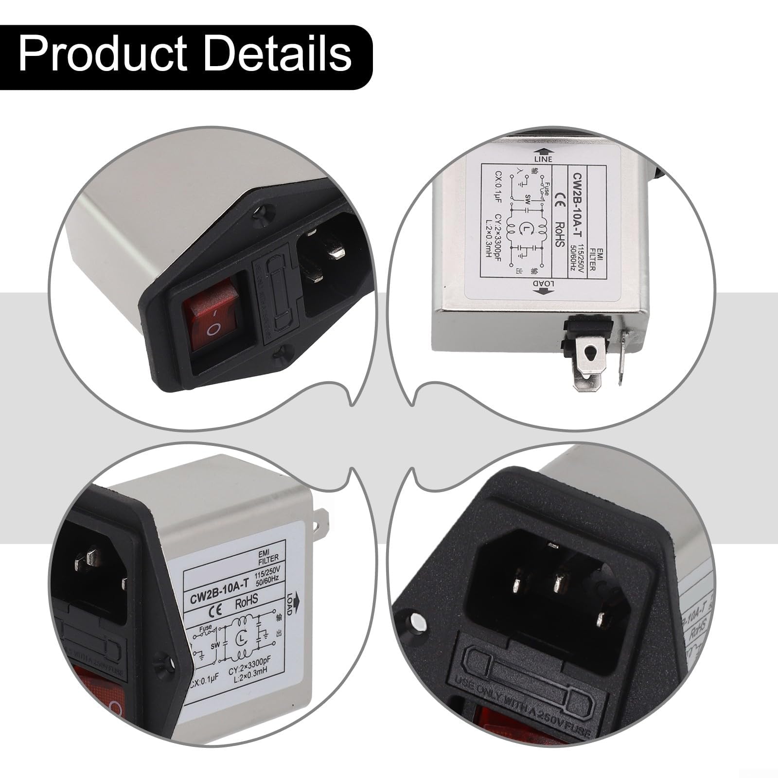 Filtro elettromagnetico IEC CW2B-T CW2C-T 3A 6A 10A EMI con interruttore di sicurezza per apparecchiature industriali (CW2C-10A-T)