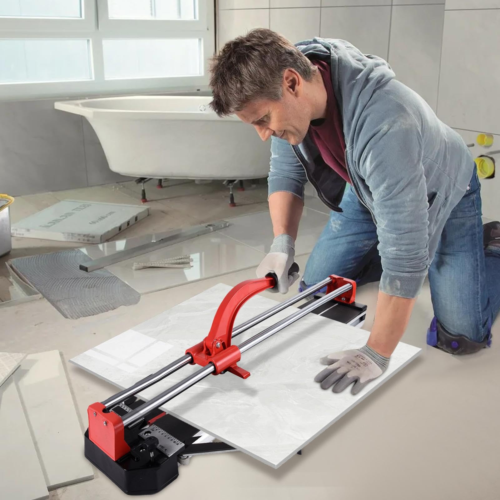 Cortador manual de azulejos de 42 pulgadas, máquina de corte de azulejos de porcelana y cerámica con rueda de carburo de tungsteno, precisión guiada por láser para azulejos esmaltados, posicionamiento