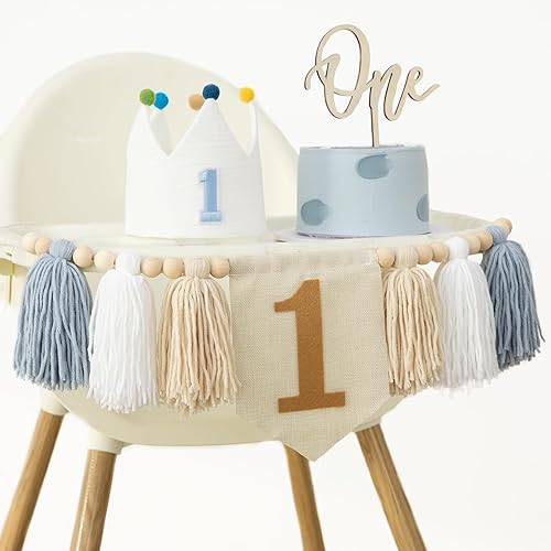 Vista 60 de Juego de decoración de primera fiesta con diseño de margaritas bohemias para silla de bebé, decoración de primera fiesta con adorno de pastel hecho