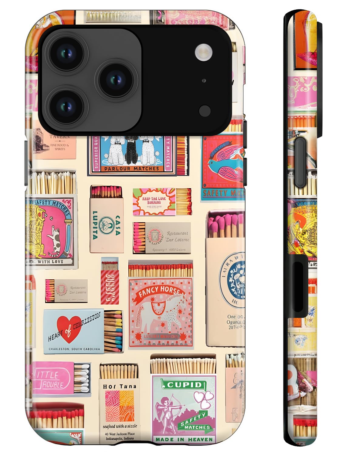 Coque iPhone YU Pro résistante aux rayures graphisme vintage boîte d'allumettes