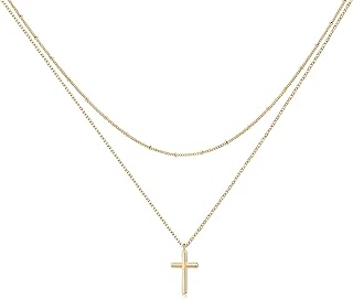 Tiny Cross Necklace, Women 14k Gold Filled Polished Faith Necklace Dainty Circle Pendant Necklace Crucifix Cute Heart Necklace